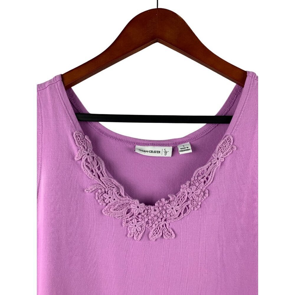 Susan Graver Womens Lavender Tank Top With Lace Trim Size L - Picture 3 of 6
